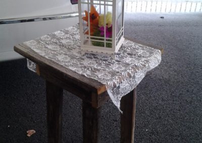 Rustic Table, Lace Runner, Lantern